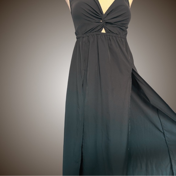 Black Swim Cover Up Maxi with Double Thigh High Slits - Picture 5 of 7